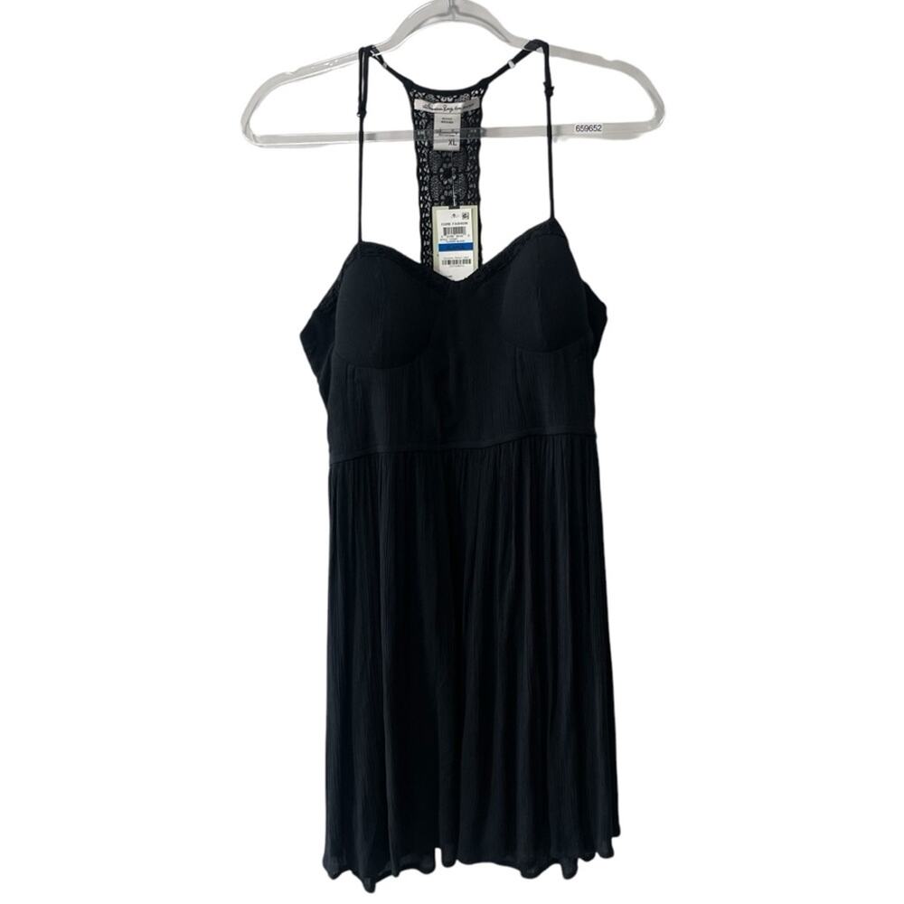 American Rag Lace Trim Racerback Molded Cups Fit and Flare Mini Dress Black XL